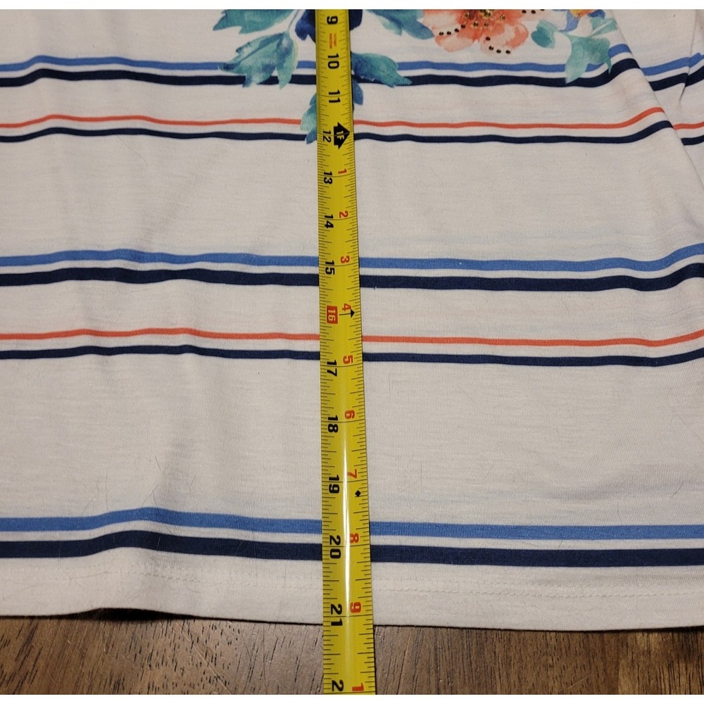 Alfred Dunner Petite Floral Striped Short Sleeve Top Womens P - Picture 5 of 7